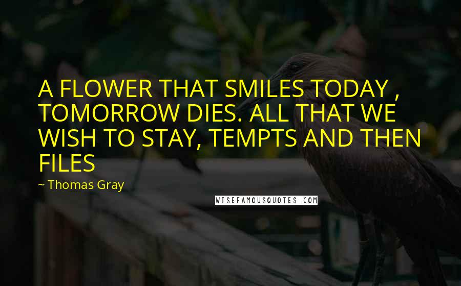 Thomas Gray Quotes: A FLOWER THAT SMILES TODAY , TOMORROW DIES. ALL THAT WE WISH TO STAY, TEMPTS AND THEN FILES