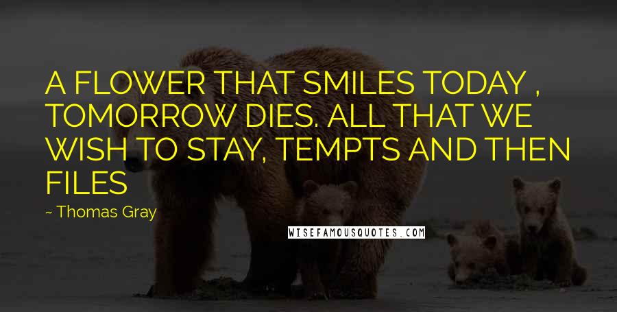 Thomas Gray Quotes: A FLOWER THAT SMILES TODAY , TOMORROW DIES. ALL THAT WE WISH TO STAY, TEMPTS AND THEN FILES