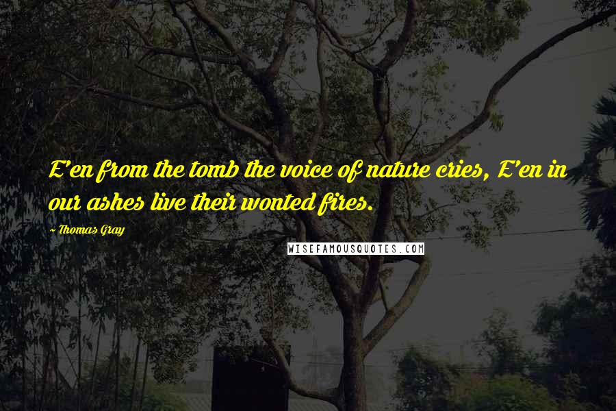 Thomas Gray Quotes: E'en from the tomb the voice of nature cries, E'en in our ashes live their wonted fires.