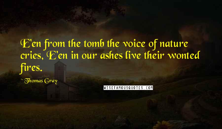 Thomas Gray Quotes: E'en from the tomb the voice of nature cries, E'en in our ashes live their wonted fires.