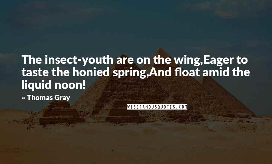 Thomas Gray Quotes: The insect-youth are on the wing,Eager to taste the honied spring,And float amid the liquid noon!