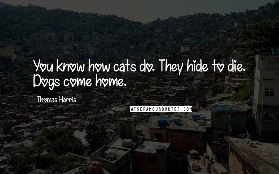 Thomas Harris Quotes: You know how cats do. They hide to die. Dogs come home.