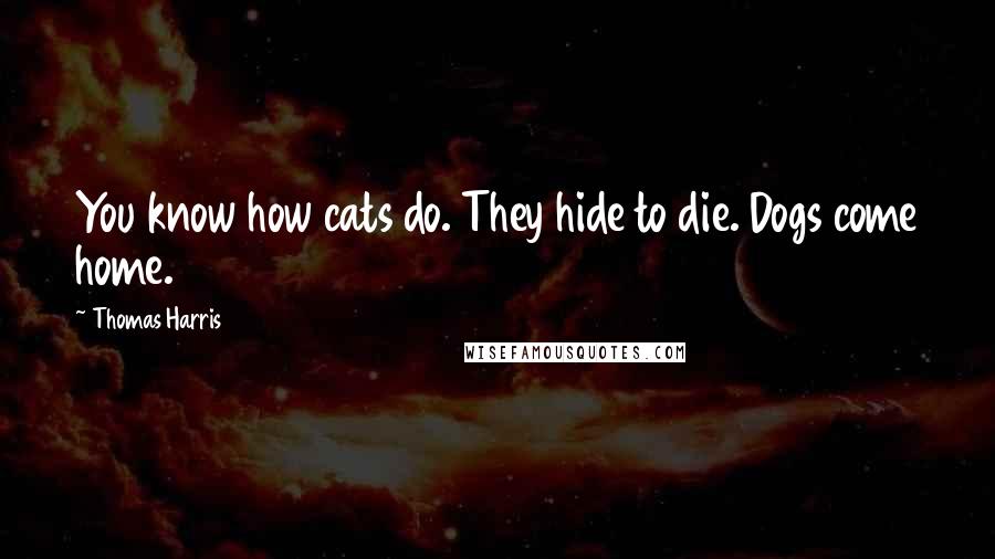 Thomas Harris Quotes: You know how cats do. They hide to die. Dogs come home.