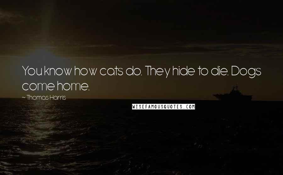 Thomas Harris Quotes: You know how cats do. They hide to die. Dogs come home.