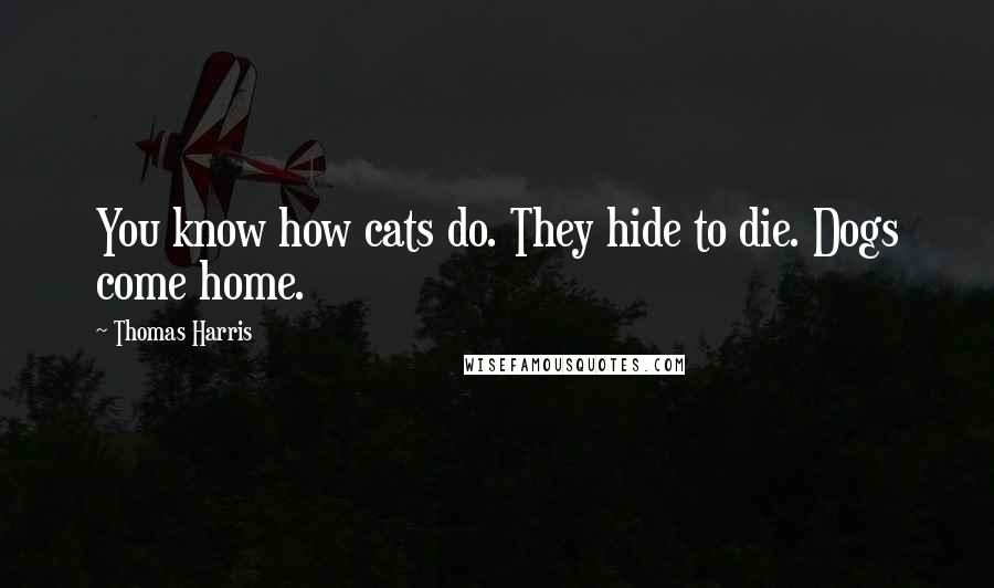 Thomas Harris Quotes: You know how cats do. They hide to die. Dogs come home.