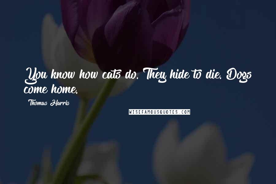 Thomas Harris Quotes: You know how cats do. They hide to die. Dogs come home.