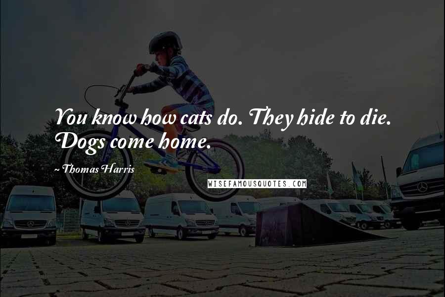 Thomas Harris Quotes: You know how cats do. They hide to die. Dogs come home.