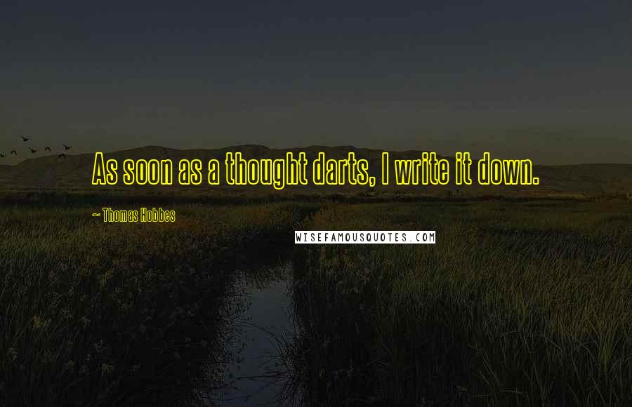 Thomas Hobbes Quotes: As soon as a thought darts, I write it down.