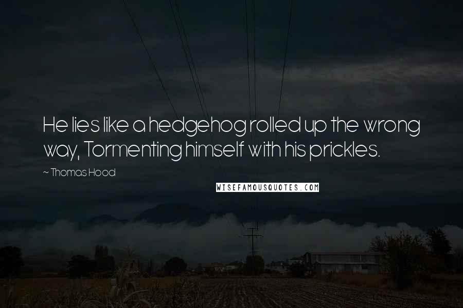 Thomas Hood Quotes: He lies like a hedgehog rolled up the wrong way, Tormenting himself with his prickles.