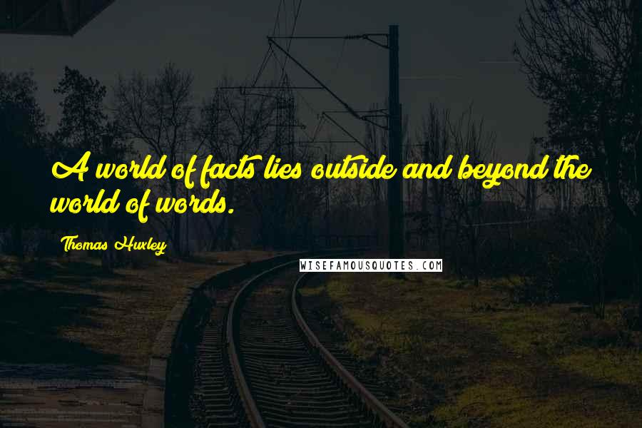 Thomas Huxley Quotes: A world of facts lies outside and beyond the world of words.