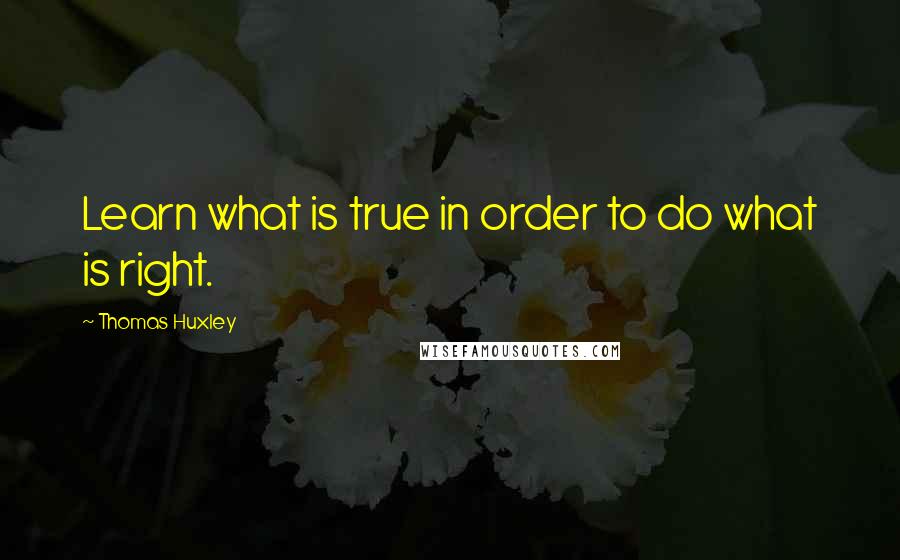 Thomas Huxley Quotes: Learn what is true in order to do what is right.