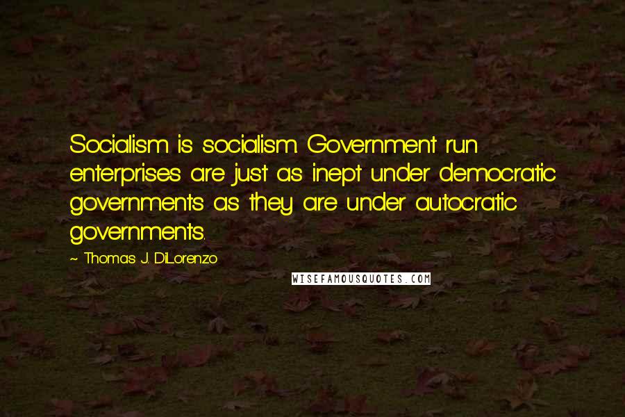 Thomas J. DiLorenzo Quotes: Socialism is socialism. Government run enterprises are just as inept under democratic governments as they are under autocratic governments.