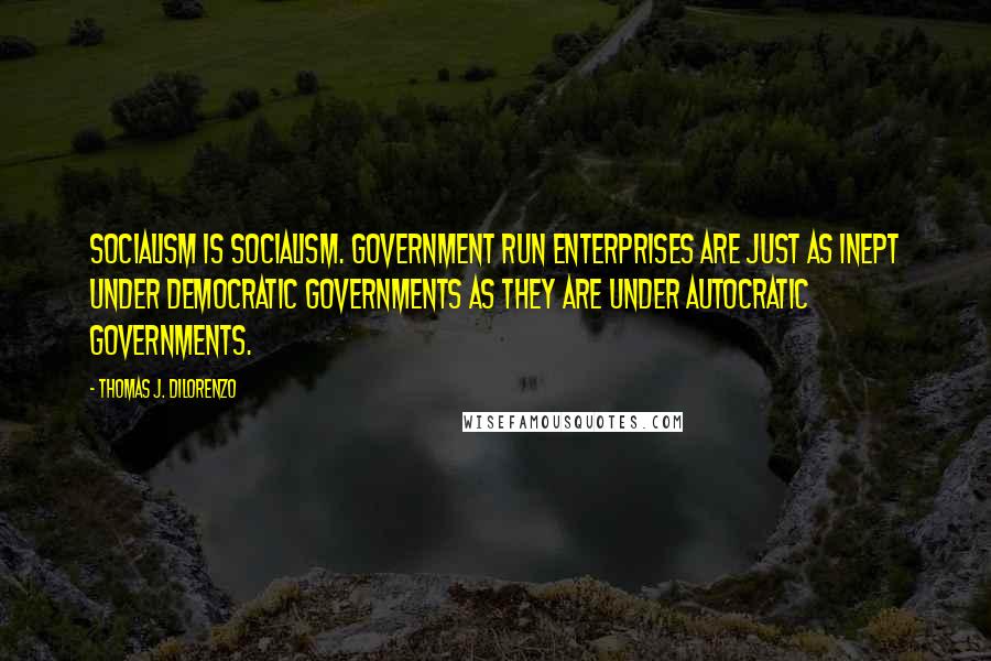 Thomas J. DiLorenzo Quotes: Socialism is socialism. Government run enterprises are just as inept under democratic governments as they are under autocratic governments.