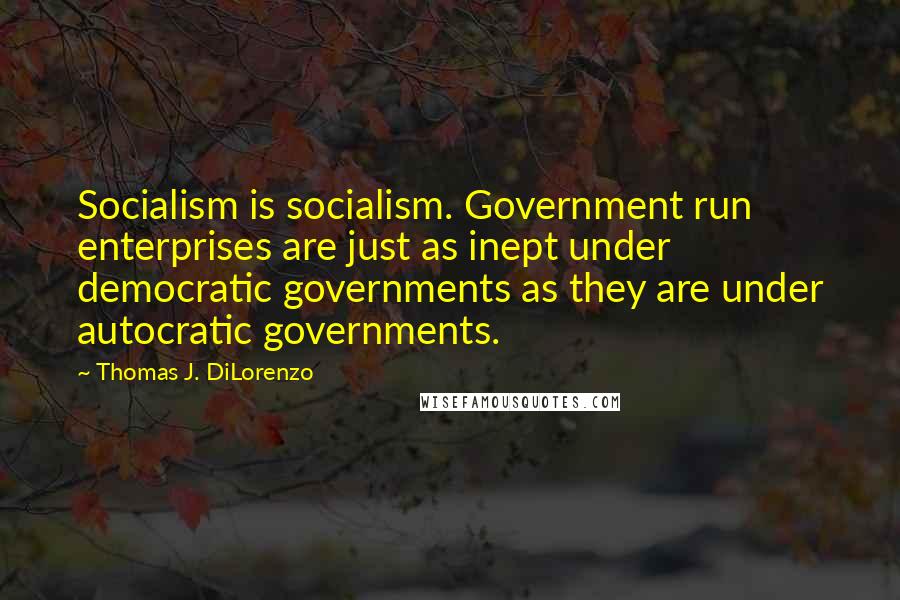 Thomas J. DiLorenzo Quotes: Socialism is socialism. Government run enterprises are just as inept under democratic governments as they are under autocratic governments.
