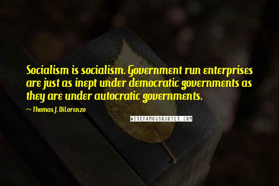 Thomas J. DiLorenzo Quotes: Socialism is socialism. Government run enterprises are just as inept under democratic governments as they are under autocratic governments.