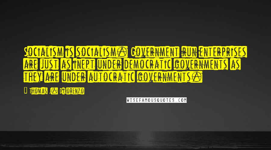 Thomas J. DiLorenzo Quotes: Socialism is socialism. Government run enterprises are just as inept under democratic governments as they are under autocratic governments.