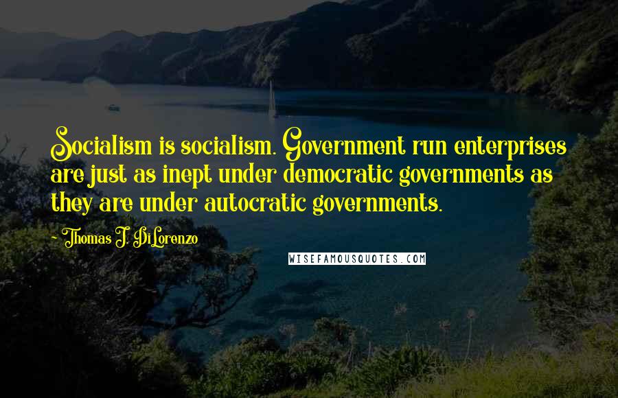Thomas J. DiLorenzo Quotes: Socialism is socialism. Government run enterprises are just as inept under democratic governments as they are under autocratic governments.