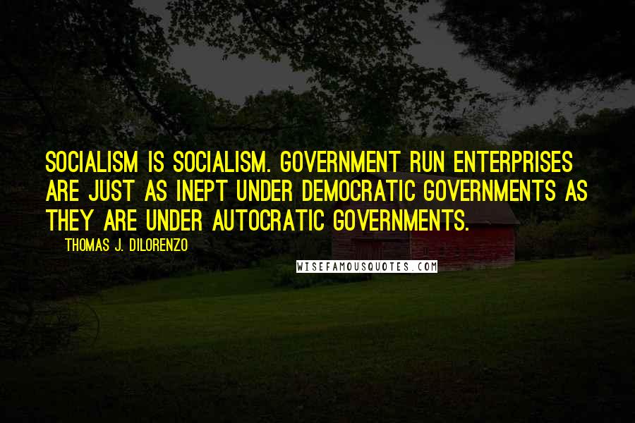 Thomas J. DiLorenzo Quotes: Socialism is socialism. Government run enterprises are just as inept under democratic governments as they are under autocratic governments.