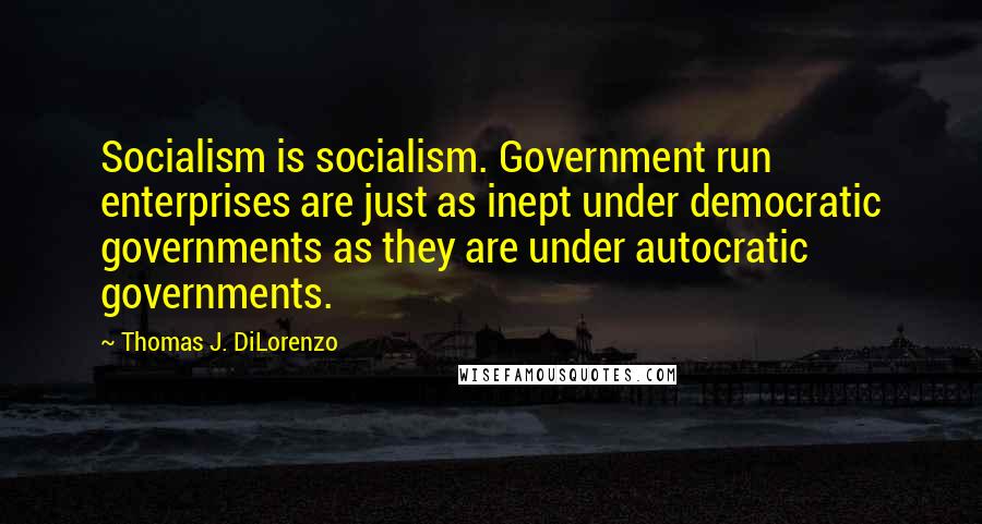 Thomas J. DiLorenzo Quotes: Socialism is socialism. Government run enterprises are just as inept under democratic governments as they are under autocratic governments.