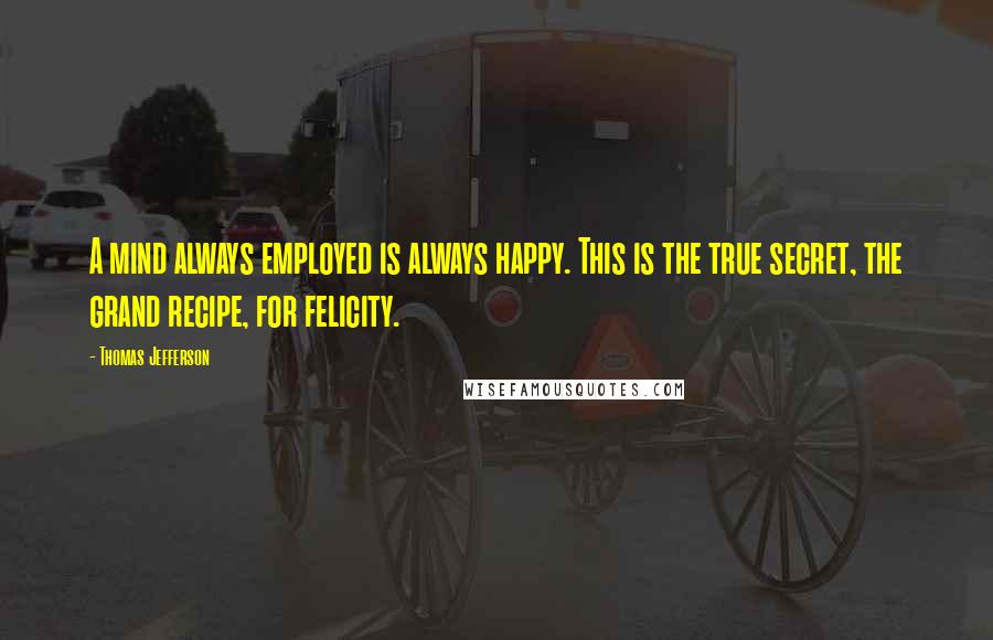 Thomas Jefferson Quotes: A mind always employed is always happy. This is the true secret, the grand recipe, for felicity.