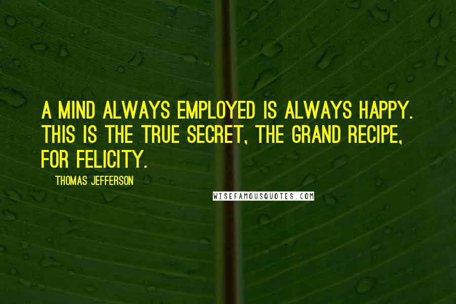 Thomas Jefferson Quotes: A mind always employed is always happy. This is the true secret, the grand recipe, for felicity.