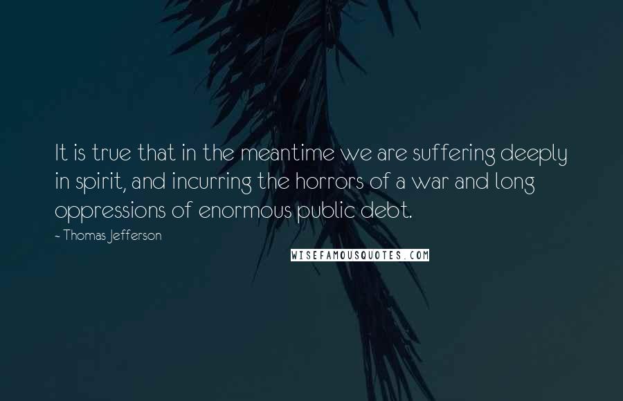 Thomas Jefferson Quotes: It is true that in the meantime we are suffering deeply in spirit, and incurring the horrors of a war and long oppressions of enormous public debt.