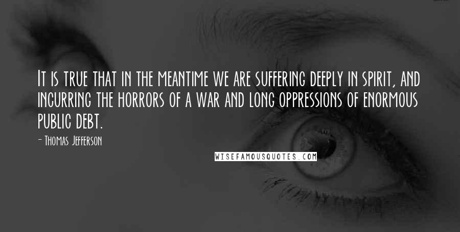 Thomas Jefferson Quotes: It is true that in the meantime we are suffering deeply in spirit, and incurring the horrors of a war and long oppressions of enormous public debt.