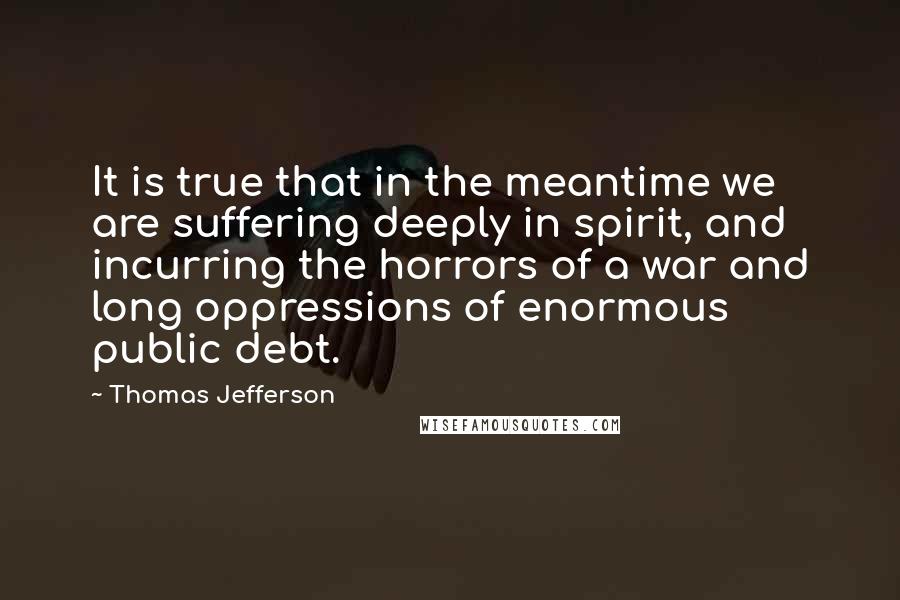 Thomas Jefferson Quotes: It is true that in the meantime we are suffering deeply in spirit, and incurring the horrors of a war and long oppressions of enormous public debt.