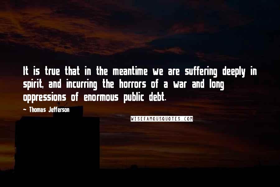 Thomas Jefferson Quotes: It is true that in the meantime we are suffering deeply in spirit, and incurring the horrors of a war and long oppressions of enormous public debt.