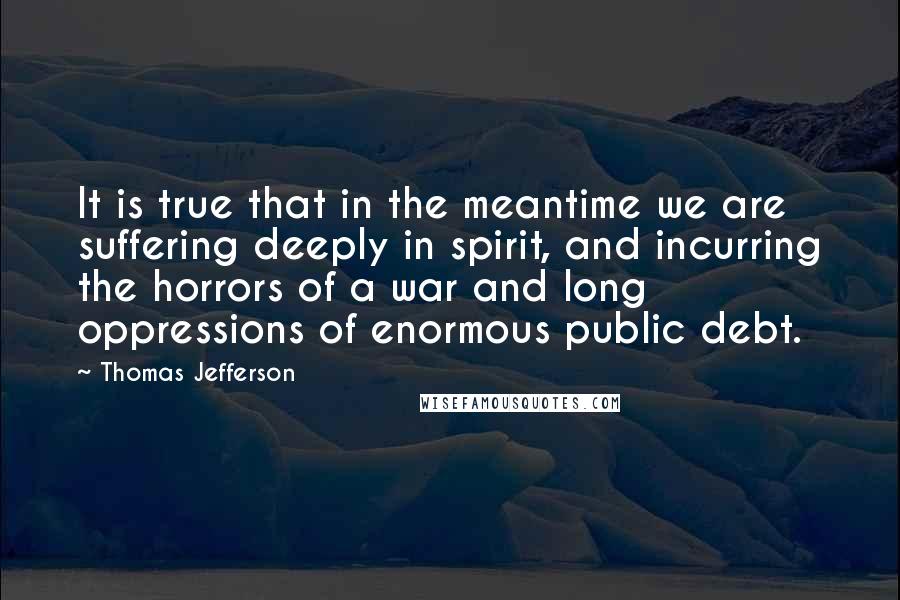 Thomas Jefferson Quotes: It is true that in the meantime we are suffering deeply in spirit, and incurring the horrors of a war and long oppressions of enormous public debt.