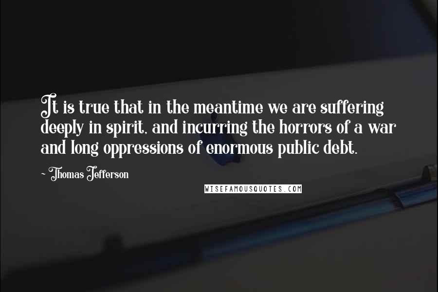 Thomas Jefferson Quotes: It is true that in the meantime we are suffering deeply in spirit, and incurring the horrors of a war and long oppressions of enormous public debt.