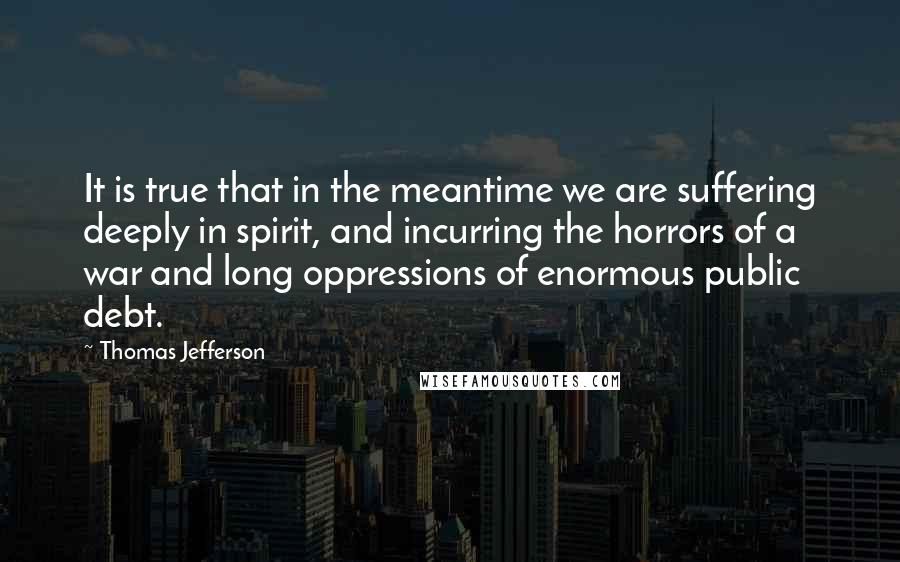 Thomas Jefferson Quotes: It is true that in the meantime we are suffering deeply in spirit, and incurring the horrors of a war and long oppressions of enormous public debt.