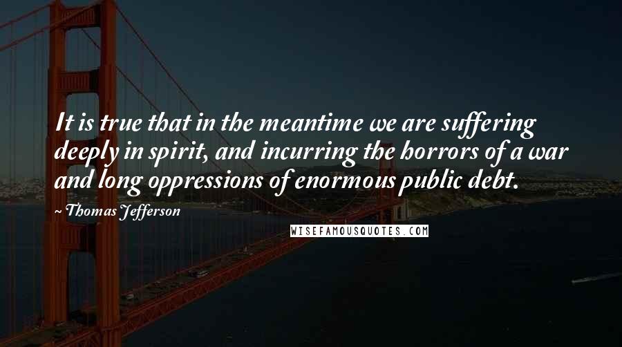 Thomas Jefferson Quotes: It is true that in the meantime we are suffering deeply in spirit, and incurring the horrors of a war and long oppressions of enormous public debt.