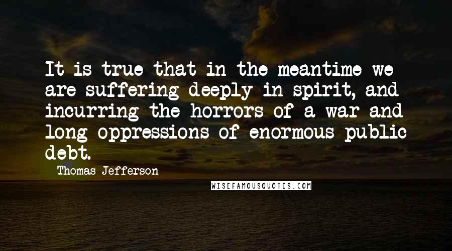 Thomas Jefferson Quotes: It is true that in the meantime we are suffering deeply in spirit, and incurring the horrors of a war and long oppressions of enormous public debt.