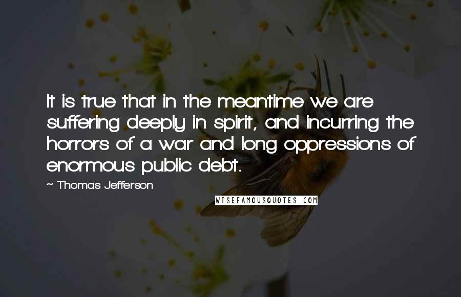 Thomas Jefferson Quotes: It is true that in the meantime we are suffering deeply in spirit, and incurring the horrors of a war and long oppressions of enormous public debt.