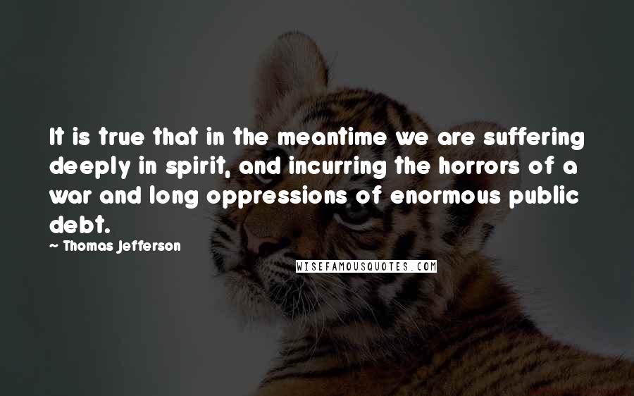 Thomas Jefferson Quotes: It is true that in the meantime we are suffering deeply in spirit, and incurring the horrors of a war and long oppressions of enormous public debt.