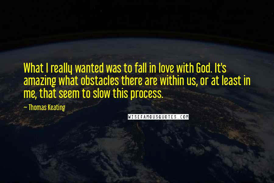 Thomas Keating Quotes: What I really wanted was to fall in love with God. It's amazing what obstacles there are within us, or at least in me, that seem to slow this process.