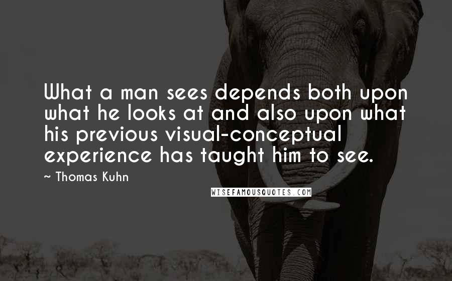 Thomas Kuhn Quotes: What a man sees depends both upon what he looks at and also upon what his previous visual-conceptual experience has taught him to see.