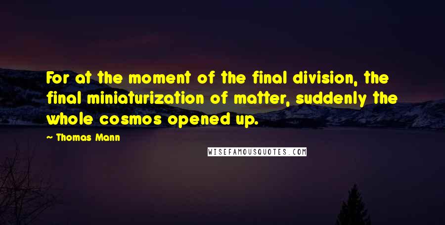 Thomas Mann Quotes: For at the moment of the final division, the final miniaturization of matter, suddenly the whole cosmos opened up.