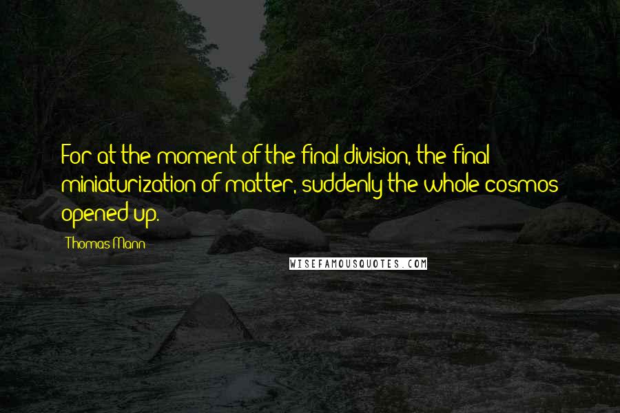 Thomas Mann Quotes: For at the moment of the final division, the final miniaturization of matter, suddenly the whole cosmos opened up.