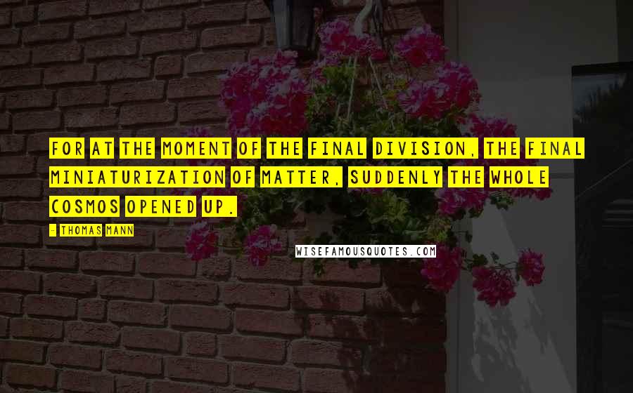 Thomas Mann Quotes: For at the moment of the final division, the final miniaturization of matter, suddenly the whole cosmos opened up.