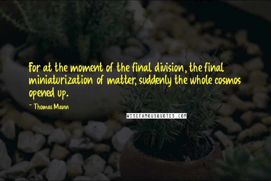 Thomas Mann Quotes: For at the moment of the final division, the final miniaturization of matter, suddenly the whole cosmos opened up.