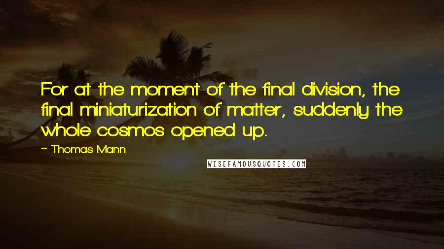 Thomas Mann Quotes: For at the moment of the final division, the final miniaturization of matter, suddenly the whole cosmos opened up.