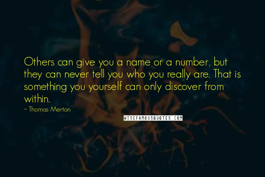 Thomas Merton Quotes: Others can give you a name or a number, but they can never tell you who you really are. That is something you yourself can only discover from within.