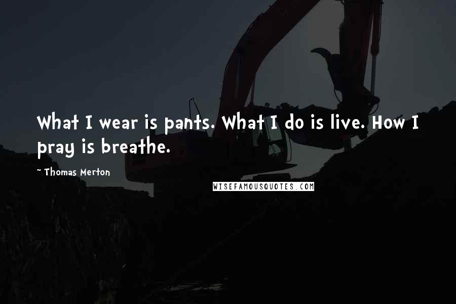 Thomas Merton Quotes: What I wear is pants. What I do is live. How I pray is breathe.