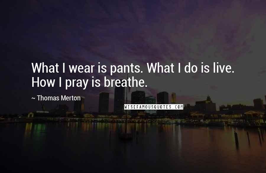 Thomas Merton Quotes: What I wear is pants. What I do is live. How I pray is breathe.