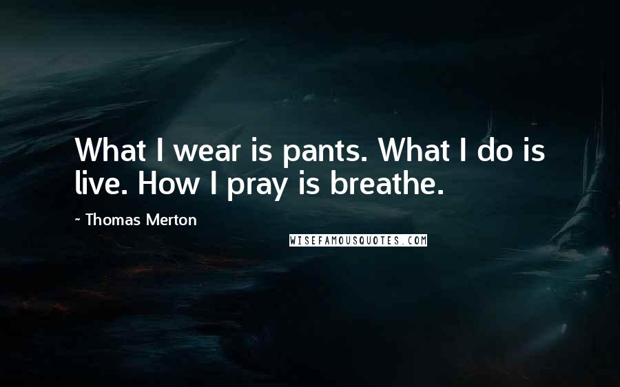 Thomas Merton Quotes: What I wear is pants. What I do is live. How I pray is breathe.