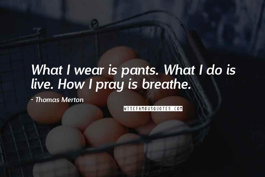 Thomas Merton Quotes: What I wear is pants. What I do is live. How I pray is breathe.