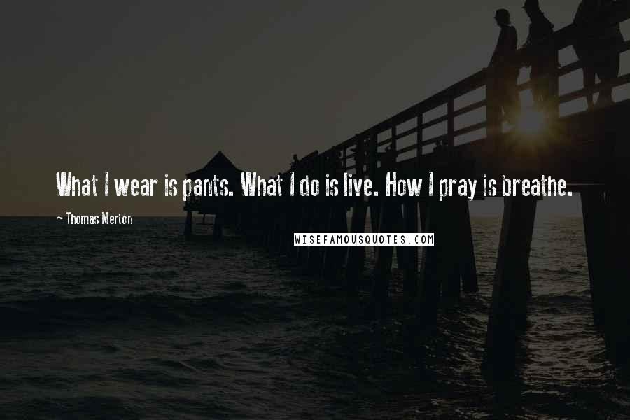 Thomas Merton Quotes: What I wear is pants. What I do is live. How I pray is breathe.