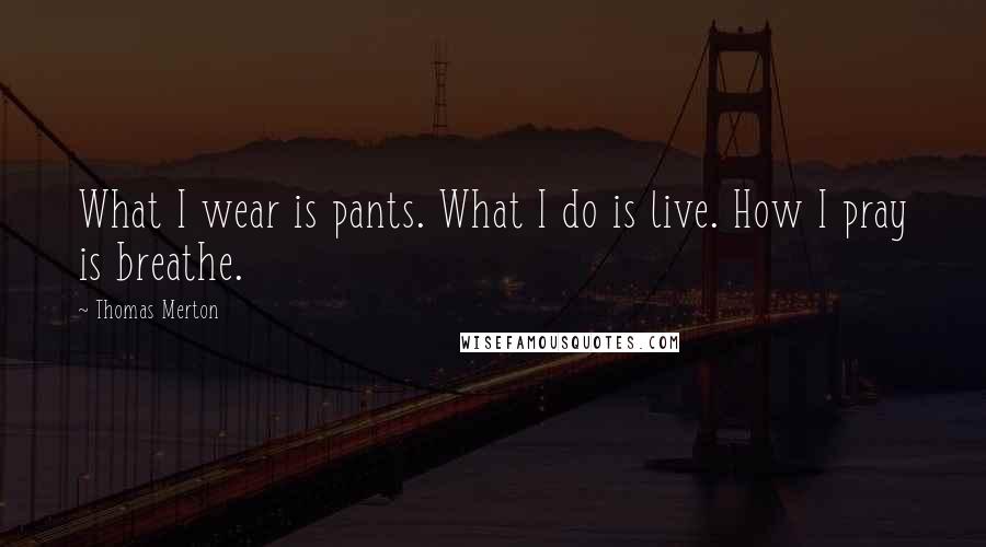 Thomas Merton Quotes: What I wear is pants. What I do is live. How I pray is breathe.